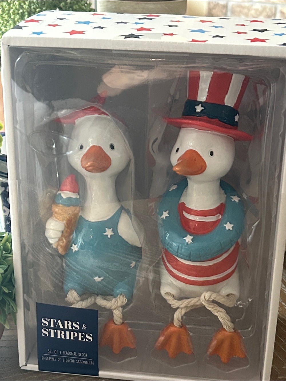 NEW! Stars & Stripes Patriotic Summer Ice Cream Pool Float Duck Figurine Set